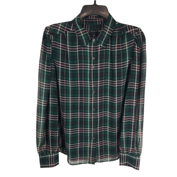 {Ann Taylor} Plaid Sheer Sleeve Shirt Size Small - Picture 6 of 16